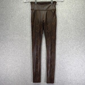 Spanx Leggings Womens XS Snake Shine Brown Faux Leather Stretch Pull On